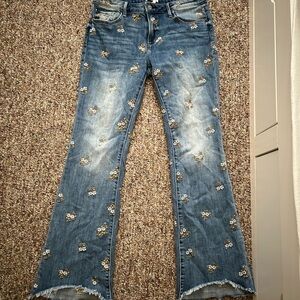 DRIFTWOOD Blue Floral Embroidered Flare Jeans